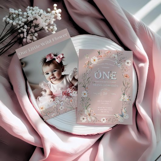 ボホワイルドフラワーフローラベビー誕生日 招待状