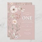 ボホワイルドフラワーフローラベビー誕生日 招待状 (正面/裏面)
