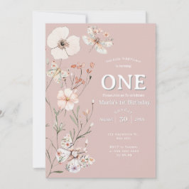ボホワイルドフラワーフローラベビー誕生日 招待状