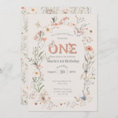 ボホワイルドフラワーフローラベビー誕生日 招待状 (正面/裏面)