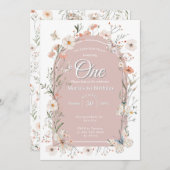 ボホワイルドフラワーフローラベビー誕生日 招待状 (正面/裏面)