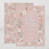 ボホワイルドフラワーフローラベビー誕生日 招待状 (正面/裏面)