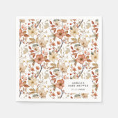 ボホワイルドフラワーフローラホワイトベビーシャワー スタンダードカクテルナプキン (正面)
