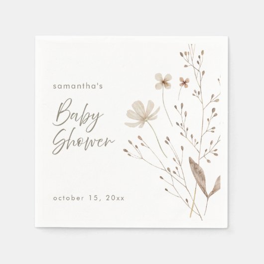 ボホワイルドフラワーフローラ男女兼用ベビーシャワー スタンダードカクテルナプキン (正面)