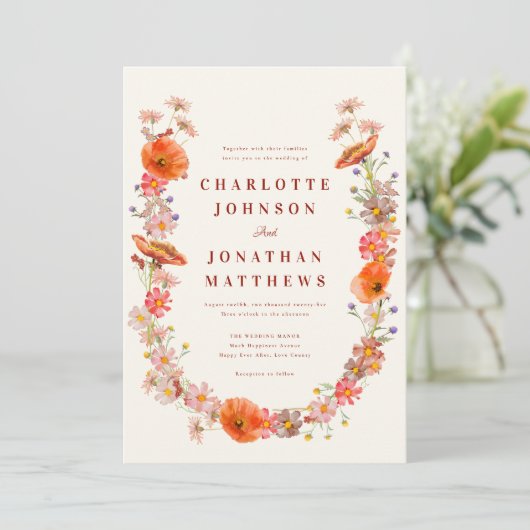 ボホワイルドフラワーフローラ秋の結婚式 招待状 (スタンド正面)