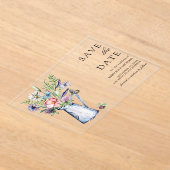 ボホワイルドフラワーフローラ結婚式の日付を保存 アクリル招待状 (レイダウン)