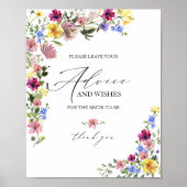 ボホワイルドフラワーブライダルシャワーアドバイスカードサイン ポスター (正面)