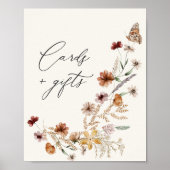 ボホワイルドフラワーブライダルシャワーカードとギフトサイン ポスター (正面)