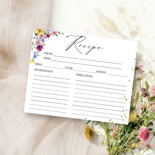 ボホワイルドフラワーブライダルシャワーレシピカード