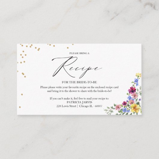 ボホワイルドフラワーブライダルシャワーレシピリクエスト エンクロージャーカード (正面)