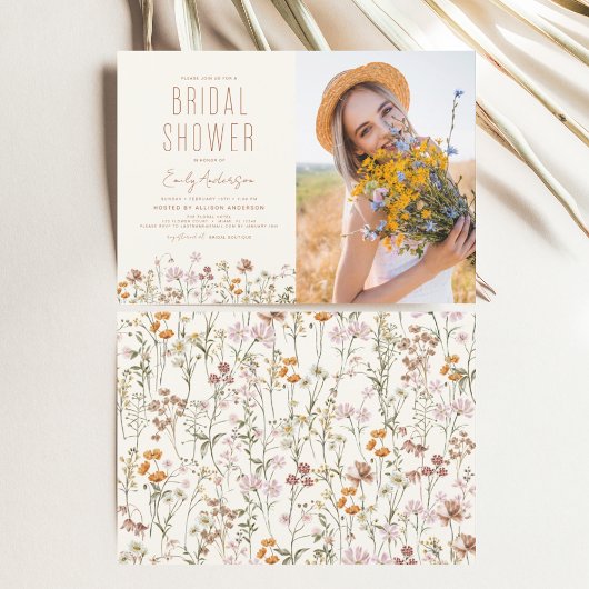 ボホワイルドフラワーブライダルシャワー写真招待状 招待状
