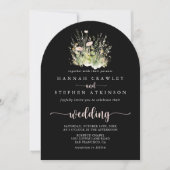 ボホワイルドフラワーブラックアーチフロント&バック結婚ズ 招待状 (正面)