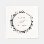 ボホワイルドフラワーブラックブラウン秋リース結婚ズ スタンダードカクテルナプキン (正面)