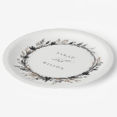 ボホワイルドフラワーブラックブラウン秋リース結婚ズ ペーパープレート (アングル)