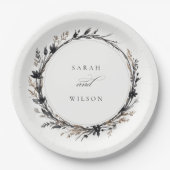 ボホワイルドフラワーブラックブラウン秋リース結婚ズ ペーパープレート (正面)