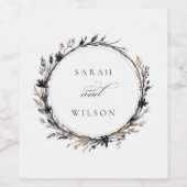 ボホワイルドフラワーブラックブラウン秋リース結婚ズ ワインラベル (シングルラベル)