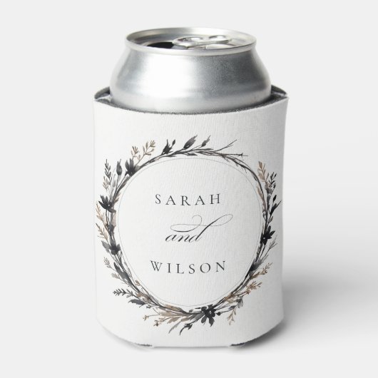 ボホワイルドフラワーブラックブラウン秋リース結婚ズ 缶クーラー (缶正面)