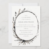 ボホワイルドフラワーブラック秋リースベビーシャワー 招待状 (正面)