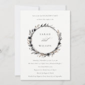 ボホワイルドフラワーブラック秋リース婚約 招待状 (正面)