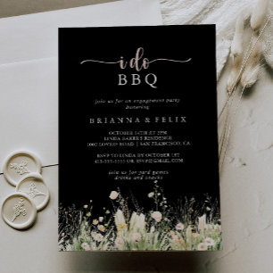 ボホワイルドフラワーブラックI do BBQ婚約パーティ 招待状