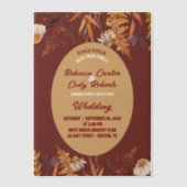 ボホワイルドフラワーブルゴーニュ秋秋の結婚式 ベラム紙招待状 (正面)