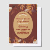 ボホワイルドフラワーブルゴーニュ秋秋の結婚式 ベラム紙招待状 (オフセット)