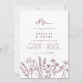 ボホワイルドフラワーブルゴーニュ結婚のリハーサルディナー 招待状 (正面)