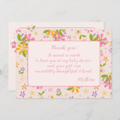 ボホワイルドフラワーベビーガールシャワーありがとうございますお知らせ 招待状 (正面/裏面)