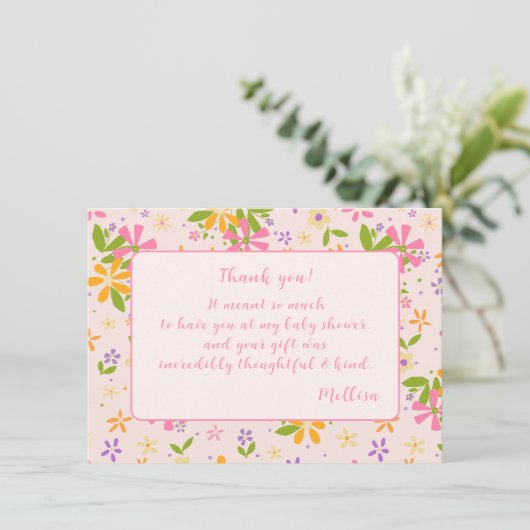 ボホワイルドフラワーベビーガールシャワーありがとうございますお知らせ 招待状 (スタンド正面)