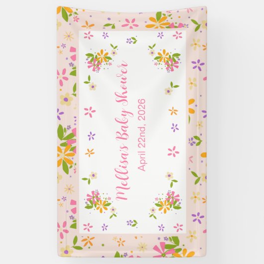 ボホワイルドフラワーベビーガールシャワーバナー 横断幕 (縦)