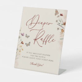 ボホワイルドフラワーベビーシャワーおむつラッフルサイン 台座サイン
