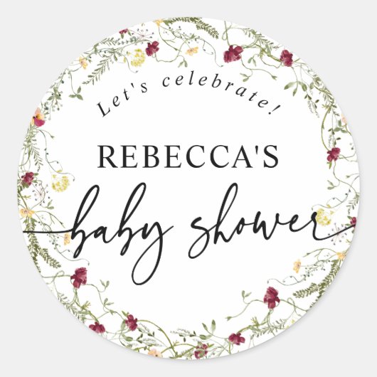 ボホワイルドフラワーベビーシャワーラウンド封筒用シール ラウンドシール (正面)
