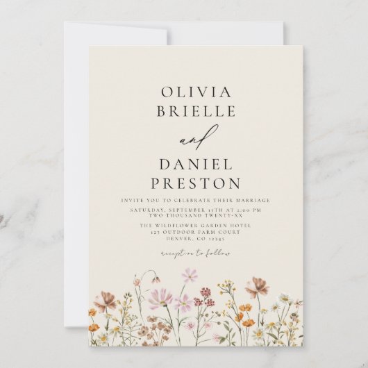 ボホワイルドフラワーベージュフォト庭園の結婚式 招待状 (正面)