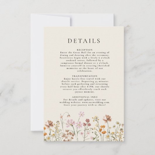 ボホワイルドフラワーベージュ庭園の結婚式詳細 招待状 (正面)