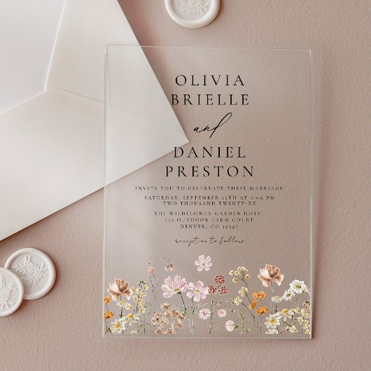 ボホワイルドフラワーベージュ庭園の結婚式 アクリル招待状