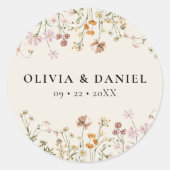ボホワイルドフラワーベージュ庭園の結婚式 ラウンドシール (正面)