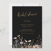 ボホワイルドフラワーポップ・アートの!ブラックブライダルシャワー 招待状 (正面)