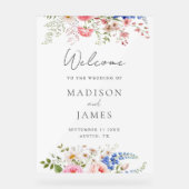 ボホワイルドフラワーミニマリストフローラ結婚ウェルカム アクリルサイン (正面)