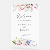 ボホワイルドフラワーミニマリストフローラ結婚ウェルカム アクリルサイン (傾斜)