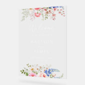 ボホワイルドフラワーミニマリストフローラ結婚ウェルカム アクリルサイン (傾斜)