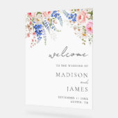 ボホワイルドフラワーミニマリストフローラ結婚ウェルカム アクリルサイン (傾斜)