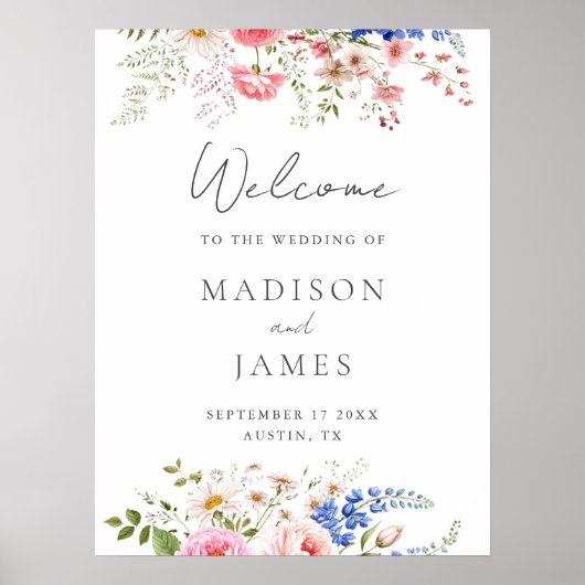 ボホワイルドフラワーミニマリストフローラ結婚ウェルカム ポスター (正面)