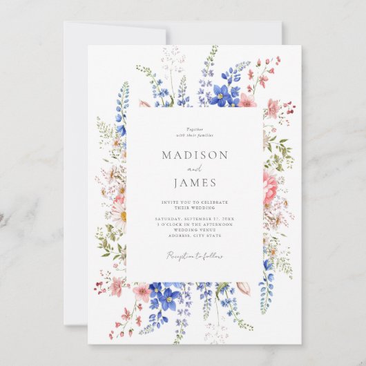 ボホワイルドフラワーミニマリスト結婚フローラ 招待状 (正面)