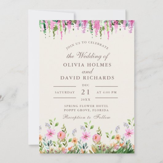 ボホワイルドフラワーメドウとアカシア結婚ズ 招待状 (正面)