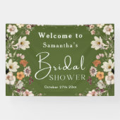 ボホワイルドフラワーモス素朴グリーンブライダルシャワー 横断幕 (横)