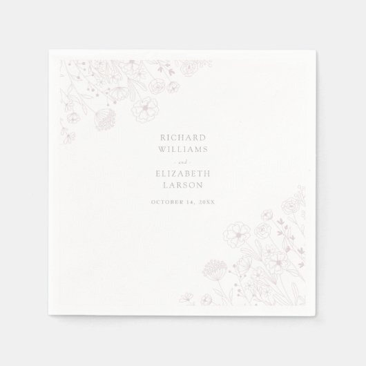 ボホワイルドフラワーモダンウォーター結婚カラー スタンダードカクテルナプキン (正面)