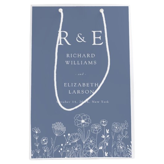 ボホワイルドフラワーモダンウォーター結婚カラー ミディアムペーパーバッグ (正面)