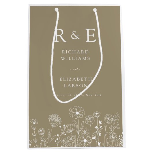 ボホワイルドフラワーモダンウォーター結婚カラー ミディアムペーパーバッグ (正面)