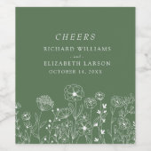 ボホワイルドフラワーモダンウォーター結婚カラー ワインラベル (シングルラベル)