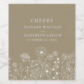 ボホワイルドフラワーモダンウォーター結婚カラー ワインラベル (シングルラベル)